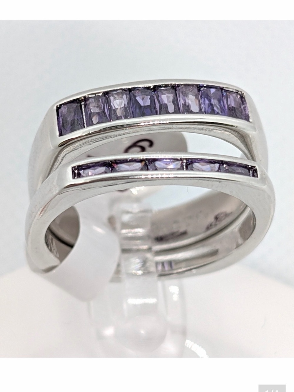 Bomb Party sz7 Don’t Ever Change dual band rings with Amethyst Cubic Zirconia